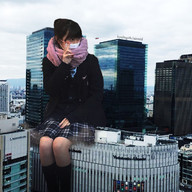 giantess collage city buildings asian sitting mask miniskirt scarf airraid kyojingirls