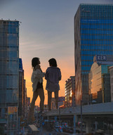 giantess collage city mega buildings asian street giantesses sky sunset silhouettes airraid kyojingirls