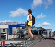 giantess collage buildings asian legs sky pedestrians backpack airraid kyojingirls