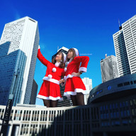 giantess collage city long_hair brunette asian giantesses looking_up outdoors airraid kyojingirls