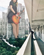 giantess collage clothed asian looking_down outdoors guitar backpack airraid kyojingirls