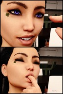 micro vore mouth finger face shrunken_woman eyes panels looking_at_victim digital_render discovery lexisizestuff innocent-owl