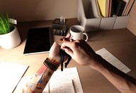 handheld hand shrunken_woman fingers desk tattoo undressing lyra digital_render playing-dolls innocent-owl