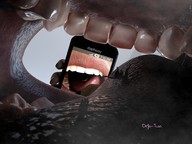 vore phone shrunken_woman falling inside_mouth imminent_vore digital_render innocent-owl