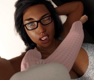 tongue mouth glasses shrunken_woman dangle implied_vore looking_at_tiny digital_render mack-mic-allister pelona precarious innocent-owl