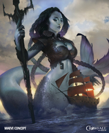 drawing color ocean mermaid birds monster_girl scales maeve pirate_ship trident crowfall lite_armor empress_of_the_sea