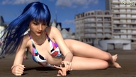 swimsuit barefoot finger buildings blue_hair poke hand legs shrunken_man spawngts looking_at_tiny digital_render