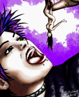 drawing vore shrunken_woman open_mouth dangle sky between_fingers tastysnack punk-vore