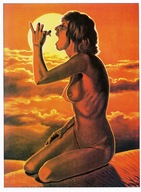 breasts drawing giantess nude vore color handheld desert unknown_artist shrunken_man open_mouth sunset