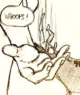 drawing panties monochrome handheld crow shrunken_man sketch falling pencil on_palm