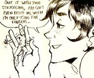 drawing nude blushing monochrome handheld crow sketch between_fingers looking_at_tiny