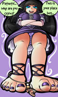 drawing panties feet upskirt black_hair color blue_eyes barefoot domination low_angle dress queen shrunken_woman teasing female_domination chain servant crossed_arms striped_panties lillian mspaintgts