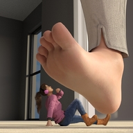 long_hair clothed toes barefoot soles brunette lying_down boots sitting headphones shrunken_woman red_nails nail_polish raised_foot boomgts digital_render