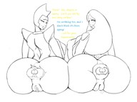 drawing blushing monochrome long_hair butt unknown_artist sitting anal_insertion giantesses looking_back no_background steven_universe blue_diamond yellow_diamond