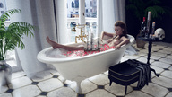 nude long_hair bath brunette smiling bottle looking_down boats indoors wine ships candle skull sorenzer0 digital_render