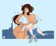 bikini drawing giantess color large_breasts brunette cartoon between_breasts