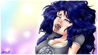 breasts drawing giantess vore color tongue blue_eyes mouth saliva blue_hair shrunken_woman sector316 shruken_men