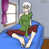 drawing gentle giantess white_hair color long_hair toes red_eyes shrunken jj-psychotic collab apeiron-macro
