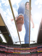 giantess barefoot brunette stadium looking_down raised_foot imminent_crush sorenzer0 digital_render