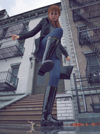 blood boots foot_crush shrunken_woman cruel raised_foot imminent_crush sorenzer0 looking_at_tiny digital_render