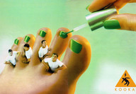 collage toes barefoot shrunken_men advertisement between_toes nail_polish green_nails