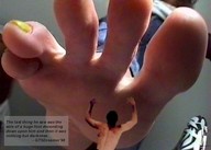 collage toes barefoot soles shrunken_man between_feet dialogue gtsdreamer98
