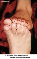 collage toes barefoot story shrunken_men between_toes red_nails nail_polish white_nails