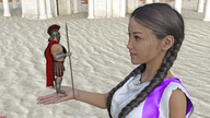 gentle giantess long_hair armor clothed handheld cleavage brunette braid cape soldiers drcreep columns digital_render roman