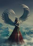 drawing giantess wings mega color armor sword brunette dress mountains angel_wings valkyrie