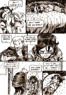 drawing comic monochrome tongue crow short_hair bus shrunken_man inside_mouth ednem