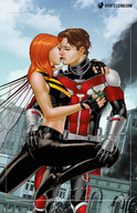 breasts drawing giantess wings city mega color butt robot giant handheld brunette couple gloves red_hair kissing pants top belt giantessfan superheroes mary_jane ultron spider-man marvel_comics green_goblin the_wasp bare_midriff giant_man earth_20052 peter_parker hand_on_butt