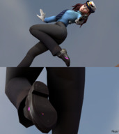 giantess micro blood police foot_crush unaware shrunken_person digital_render stuck_on_sole source_film_maker overwatch d.va hana_song pproky police_officer