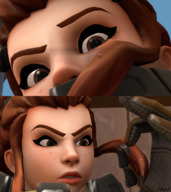 giantess blood cruel finger_crush freckles looking_at_tiny digital_render gauntlets source_film_maker overwatch pproky brigitte_lindholm