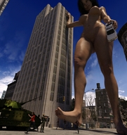 breasts nipples giantess nude pussy city handheld barefoot buildings tank navel foot_crush running looking_down onlookers shaven soldiers police_car digital_render giantess_lover45