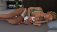 gentle panties blonde long_hair barefoot bed lying_down shrunken_man top digital_render spooning alseep juliusromanize