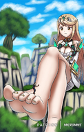 drawing giantess feet color toes barefoot brunette sitting long foreshortening micromike xenoblade hair mythra