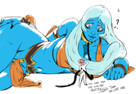 breasts drawing giantess alien color crossover lying_down star_wars cosplay steven_universe princess_leia slave_dress blue_diamond redfred cartoon_network