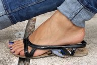 collage in_shoe sandals shrunken_man pinned nail_polish blue_nails marklovefeet