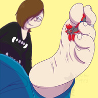 drawing clothed toes barefoot soles glasses brunette looking_down between_toes looking_up no_background raichupuppy