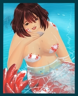 drawing giantess water brunette mermaid smiling short_hair looking_down swimming outdoors ayami6