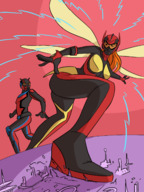 breasts drawing giantess giga wings city space color large_breasts butt destruction giant buildings couple gloves red_hair foot_crush costume ant-man commission belt helmet mary_jane spider-man marvel_comics the_wasp caiman2 giant_man earth_20052 peter_parker fusion mrbigred