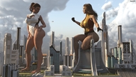 giantess city large_breasts destruction barefoot cleavage helicopter blood brunette gloves foot_crush entrapment giantesses bodysuit looking_back super_heroine digital_render amgipi