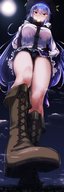 drawing giantess crush panties feet giga city upskirt color large_breasts long_hair destruction clothed high_heels buildings anime touhou purple_hair red_eyes low_angle smiling moon gloves boots foot_crush airplane looking_down night thighs under_foot black_gloves hinanawi_tenshi boot_crush raised_foot striped_panties bangs imminent_crush hand_on_hips multicolored_hair bare_legs smirking rakia looking_at_tinies
