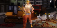 city clothed cleavage buildings mini_giantess boots navel shorts ponytails standing construction digital_render bricks bare_midriff abundy99 bulldozer dumptruck
