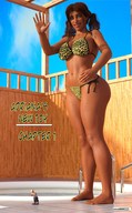 bikini gentle feet large_breasts barefoot cleavage brunette amazon shrunken_man pedicure voluptuous nail_polish digital_render aaabbbzzz