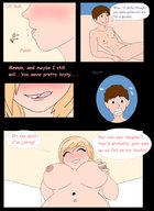 breasts drawing nipples gentle nude blonde comic color blue_eyes cleavage story navel spitting shrunken_man towel screeeow dialogue narration