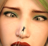 blonde green_eyes shrunken_woman trapped jetslasher looking_at_tiny digital_render