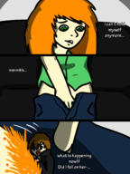 drawing pussy masturbation comic color pubic_hair red_hair sitting unaware shrunken_man freckles honmetgts