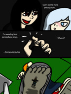 drawing blushing comic color blue_eyes in_shoe succubus foot_crush unaware grey_hair dream_sequence honmetgts