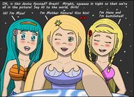 drawing giantess giga blonde color long_hair clothed blue_hair giantesses dialogue winking hanachronicler